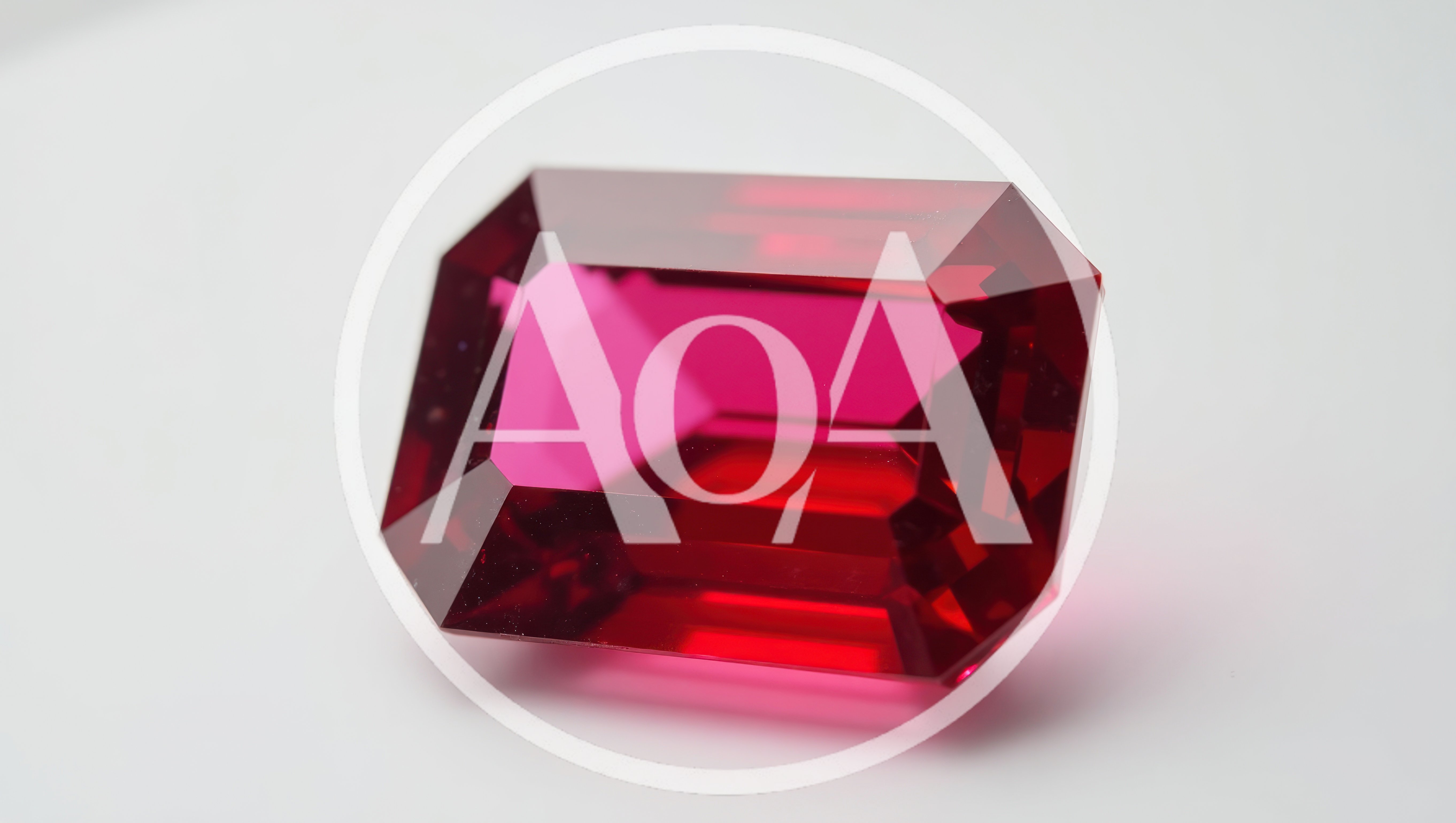 Emerald Cut Red Ruby Gemstone on White Background
