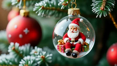Santa Claus Figurine Inside A Clear Christmas Ornament