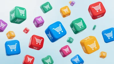 Floating Colorful Shopping Cart Dice Background