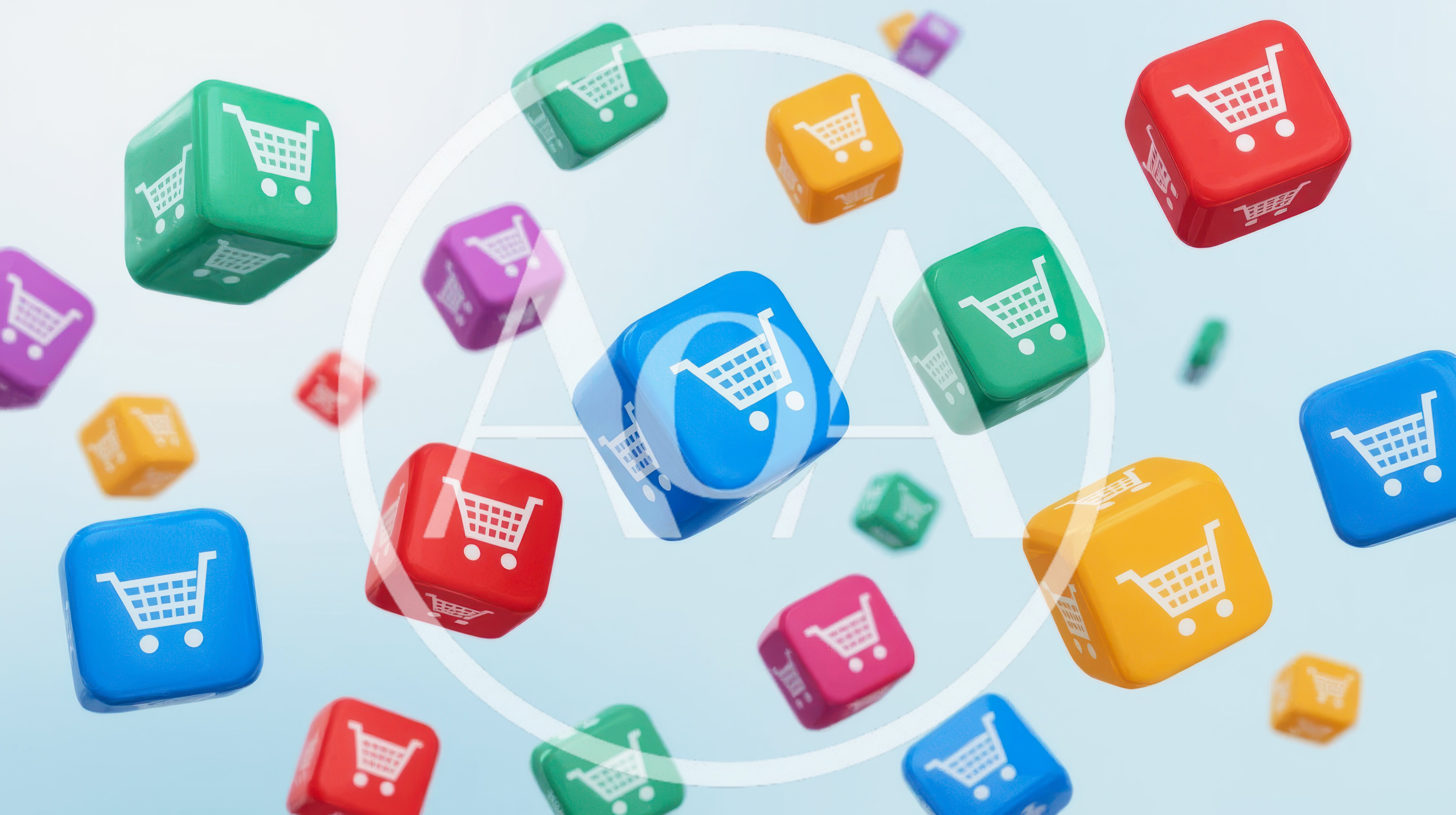 Floating Colorful Shopping Cart Dice Background