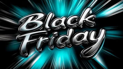Black Friday Metallic Text Animation With Cyan Light Rays
