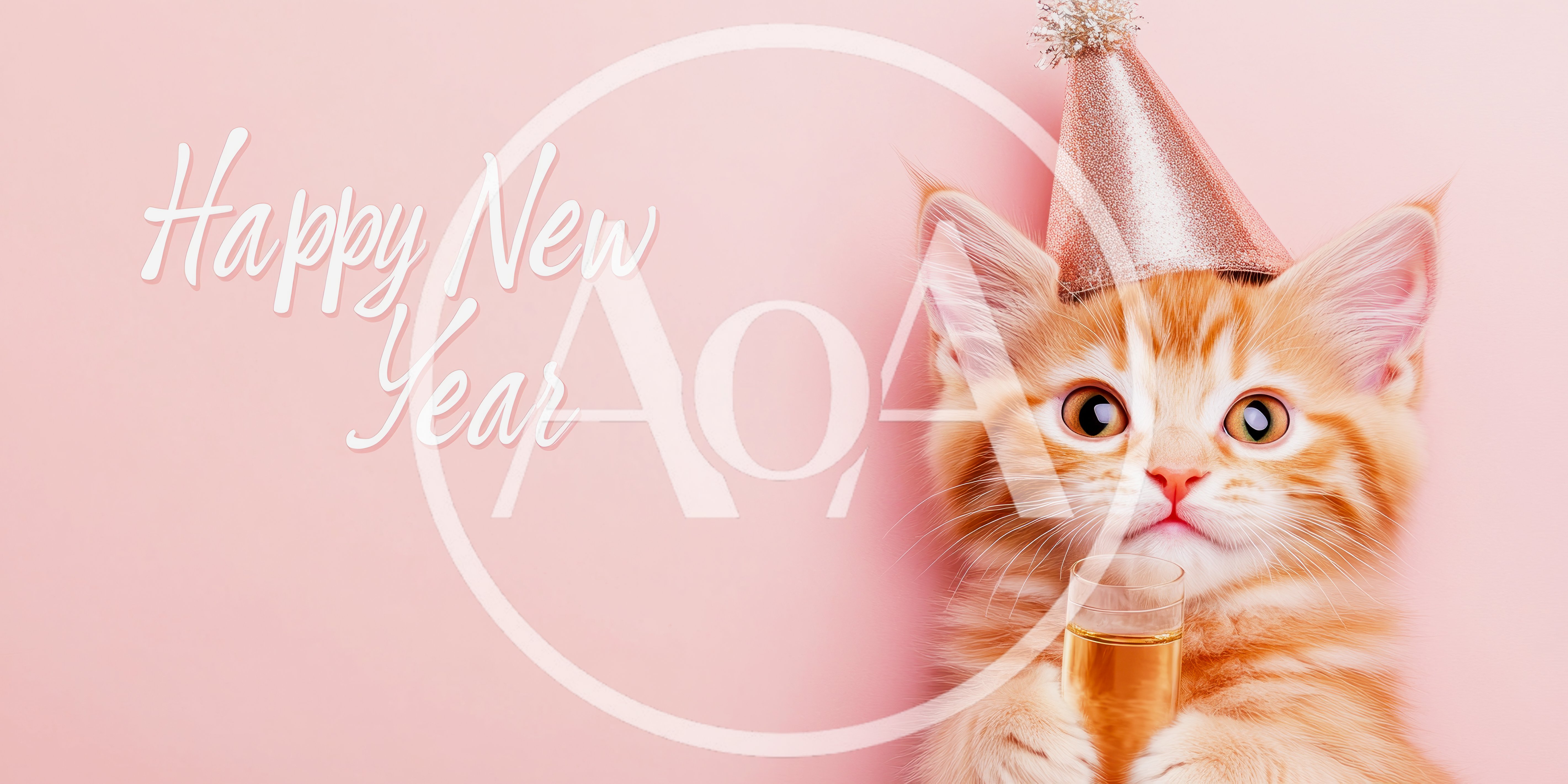 Cute Ginger Kitten Wearing Party Hat With Champagne