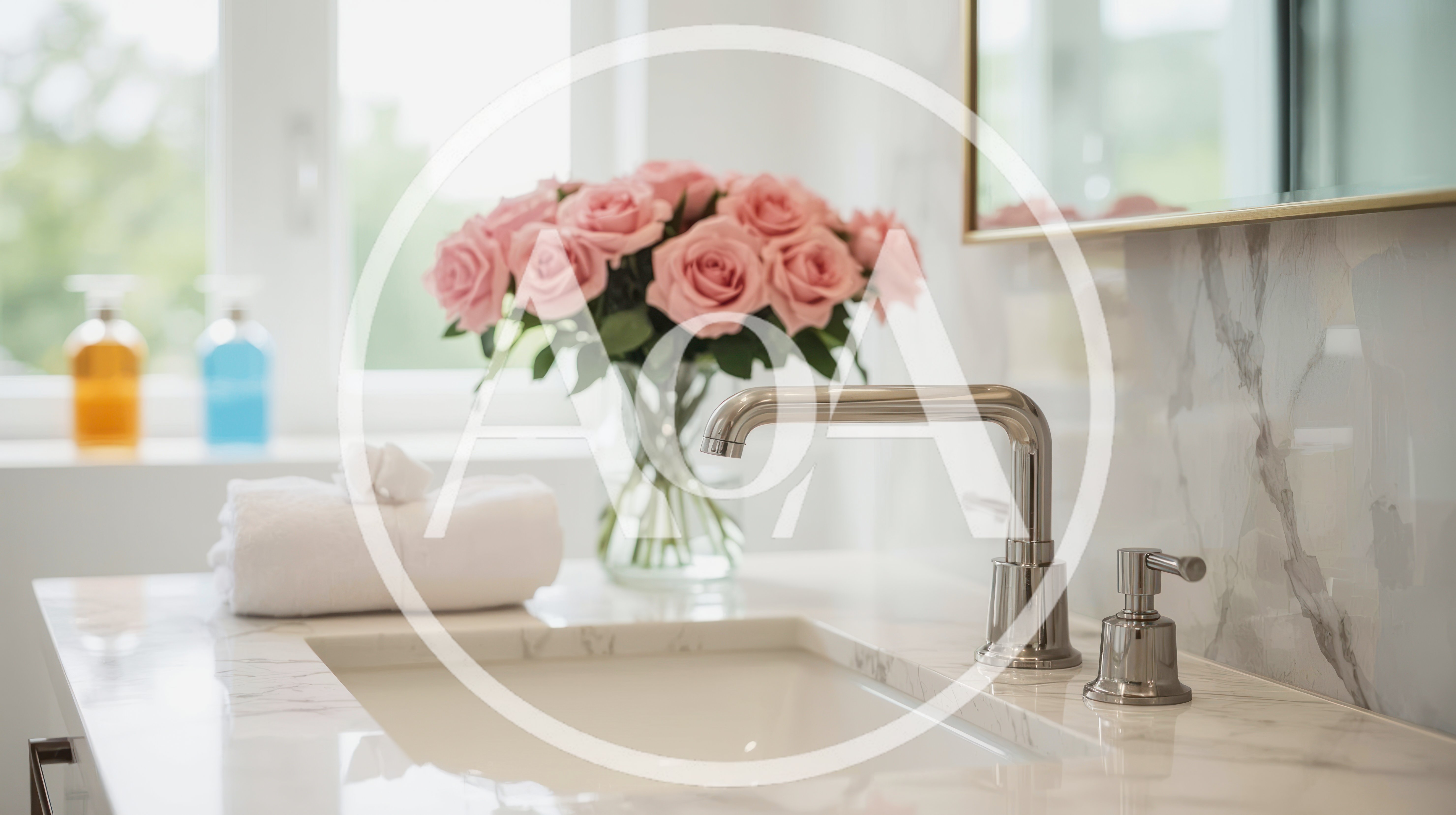 Modern Bathroom Vanity With Marble Countertop And Roses