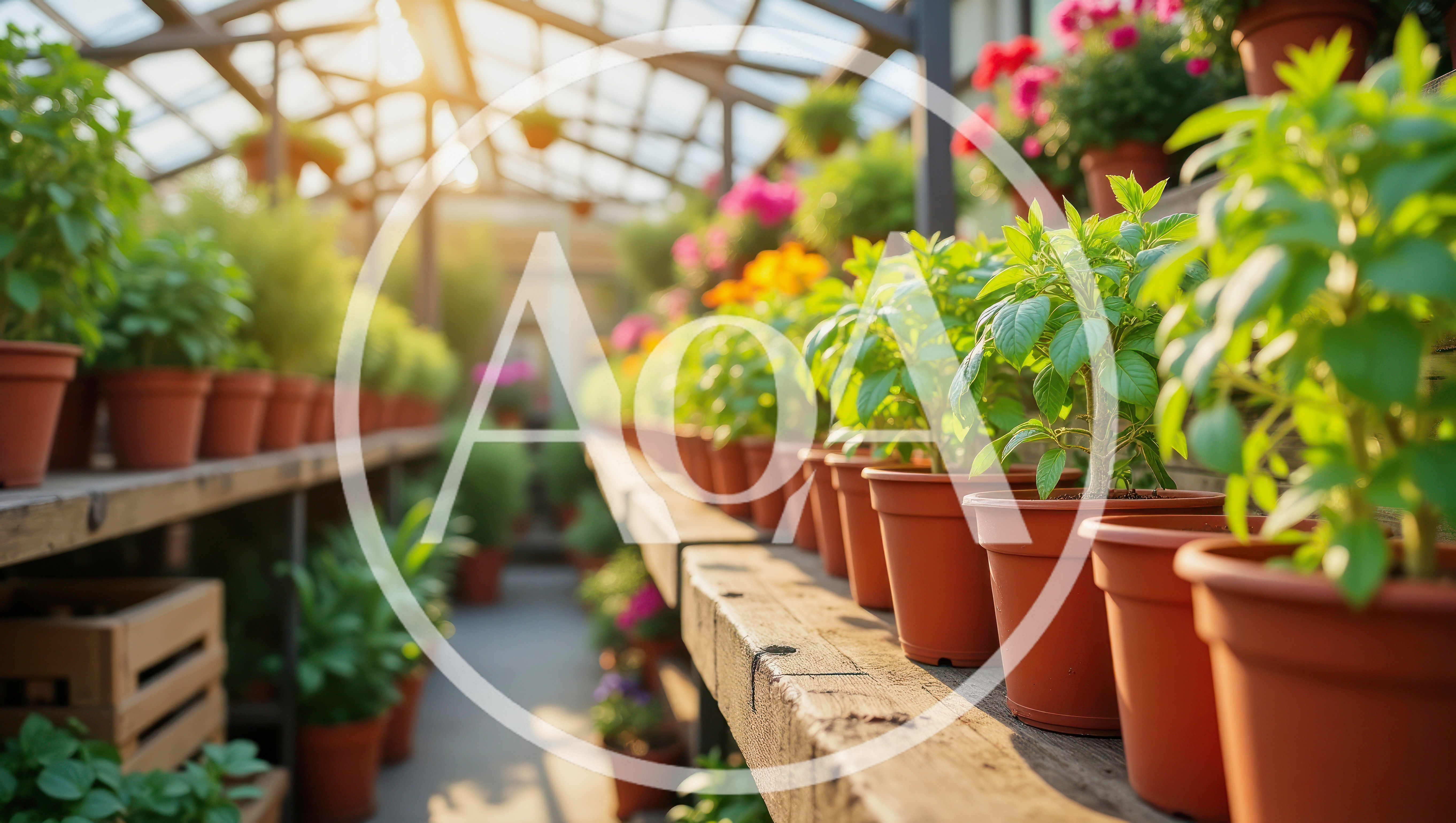 Potted Green Plants Arranged on Greenhouse Shelves