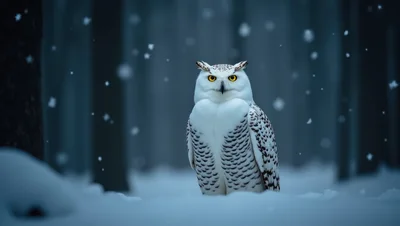 Snowy Owl Perched In A Winter Forest