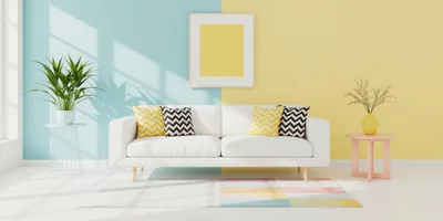 Modern Living Room Interior With Split Color Wall