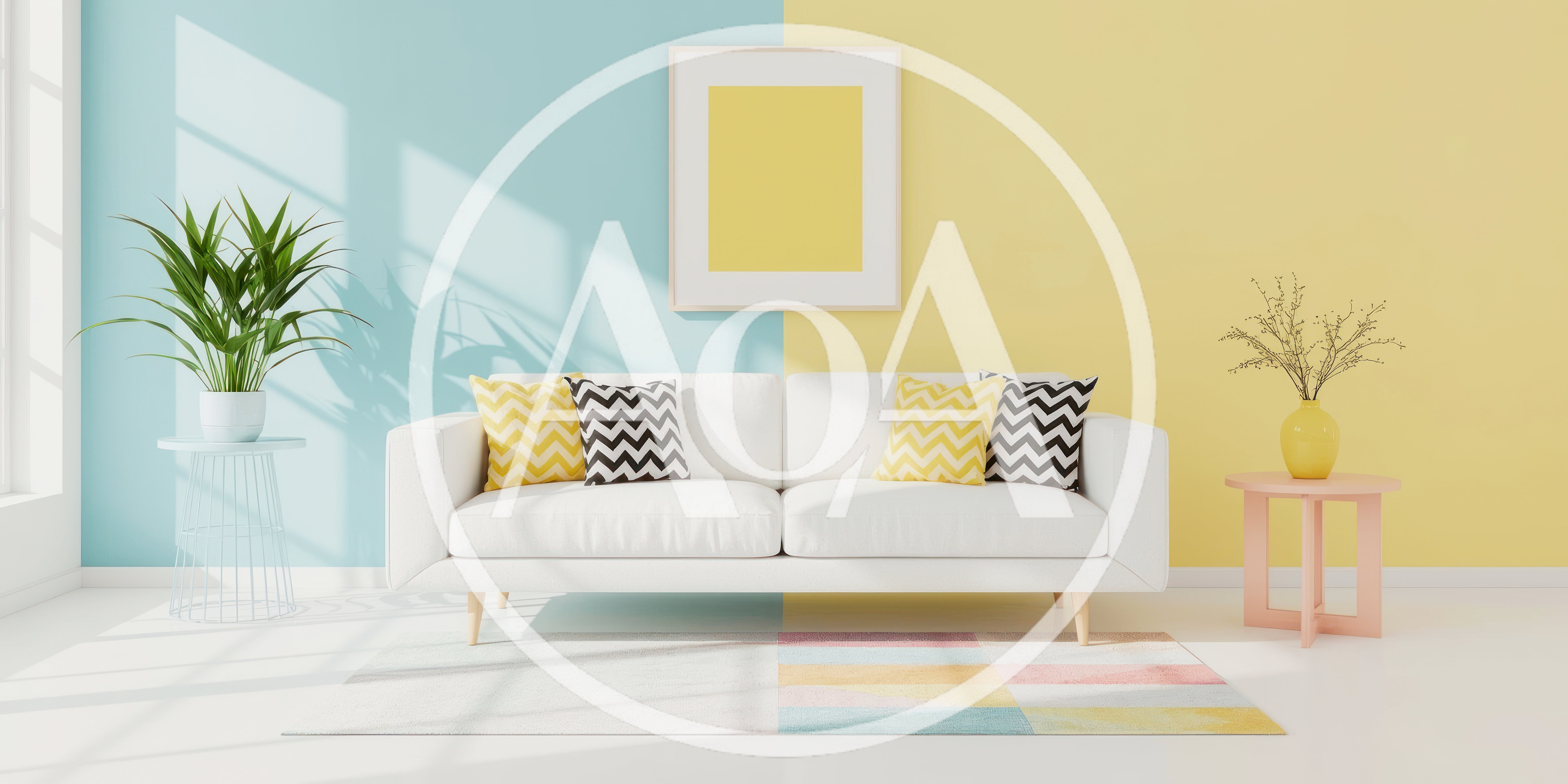 Modern Living Room Interior With Split Color Wall