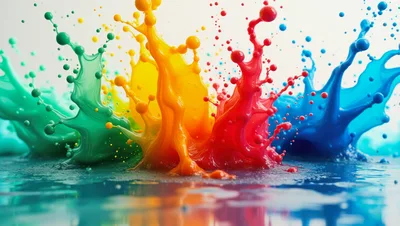 Vibrant Multi Colored Paint Splashes On White Background