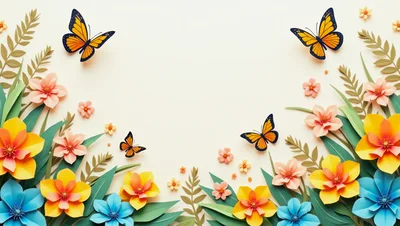 Paper Craft Floral Border With Butterflies