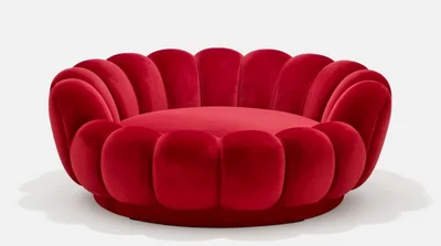 Red Velvet Round Scalloped Lounge Chair