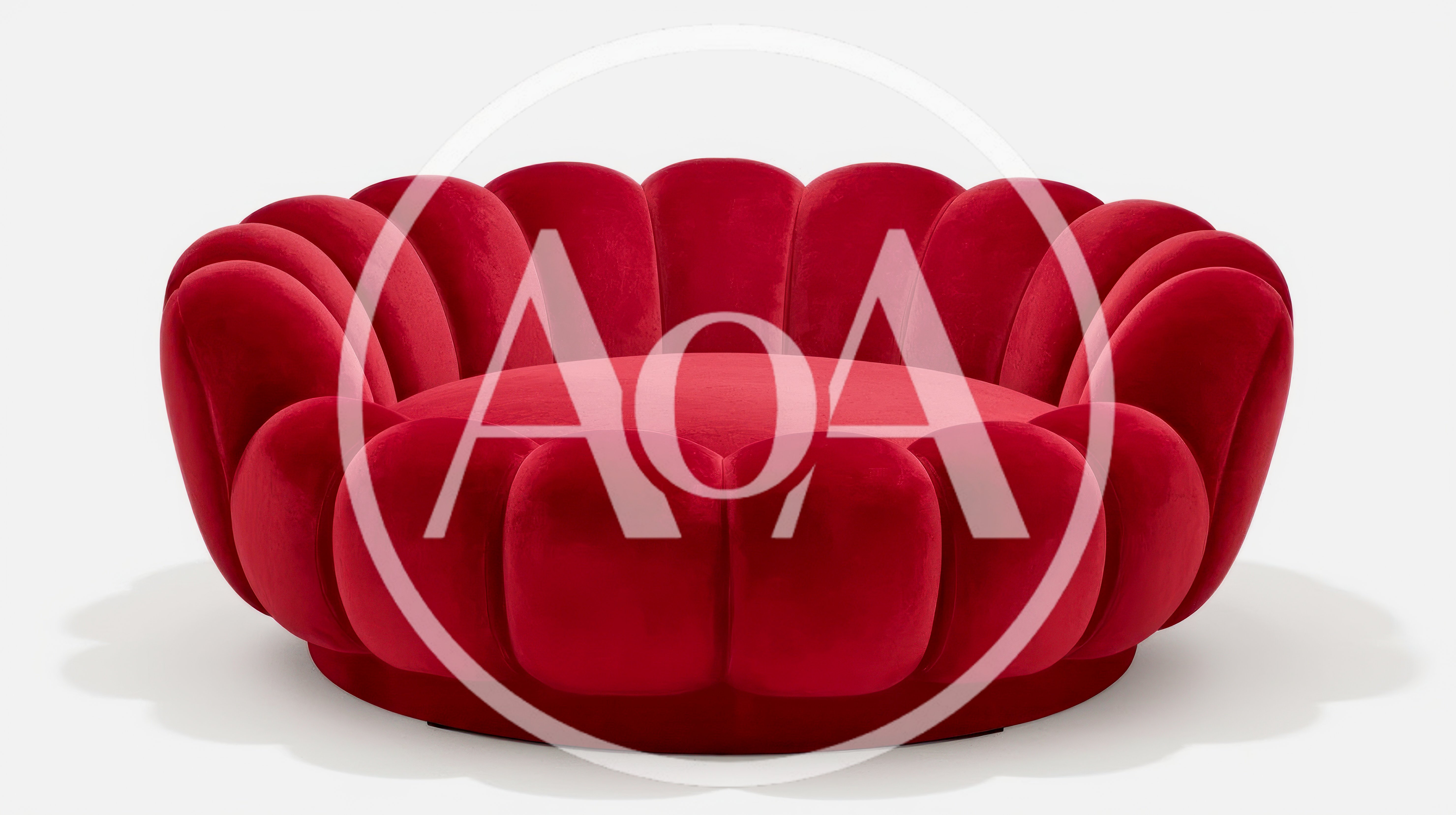 Red Velvet Round Scalloped Lounge Chair