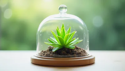 Small Succulent Plant Under A Glass Cloche