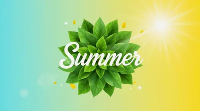 Summer Text Overlay On Green Leaf Background