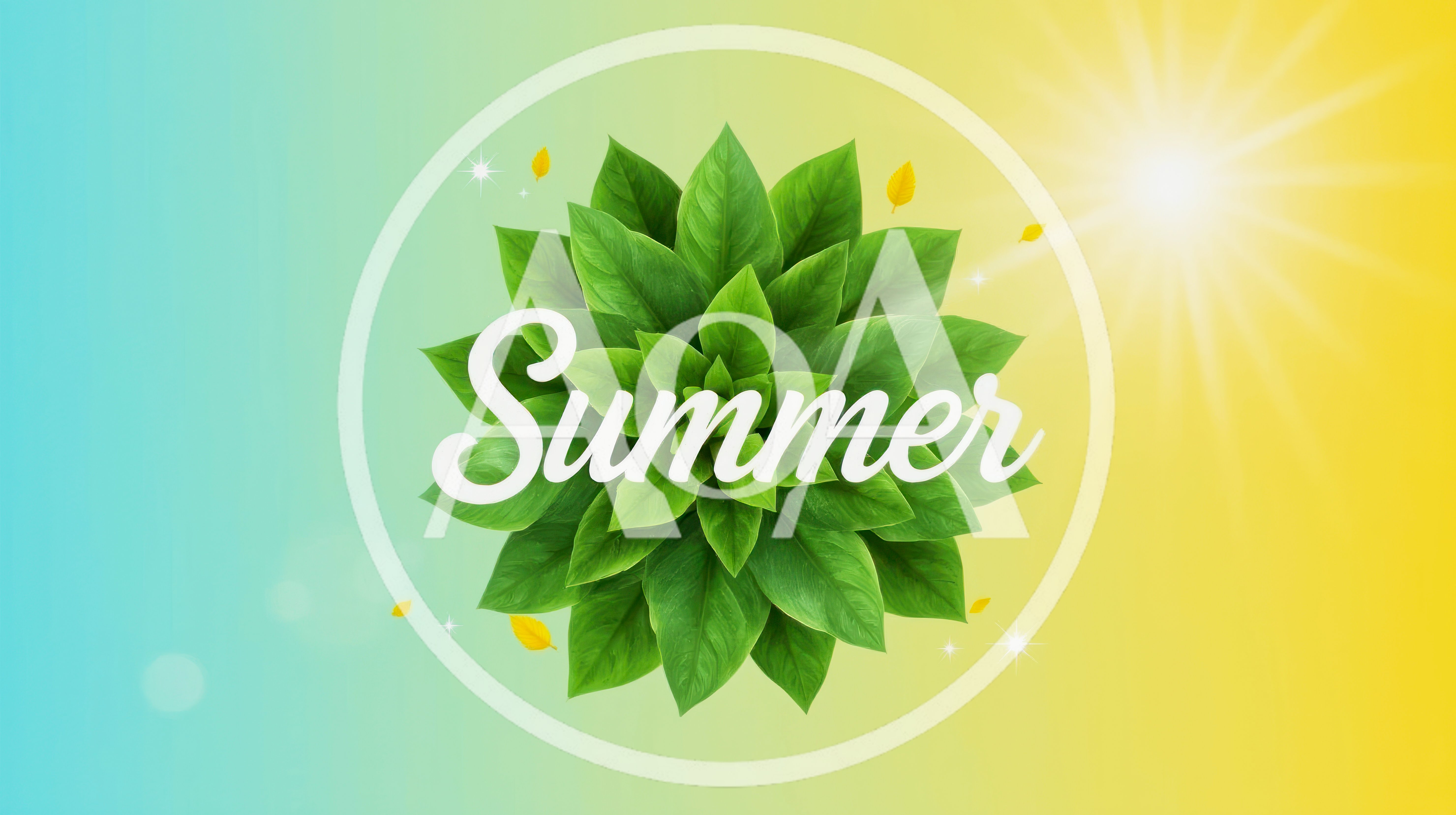 Summer Text Overlay On Green Leaf Background