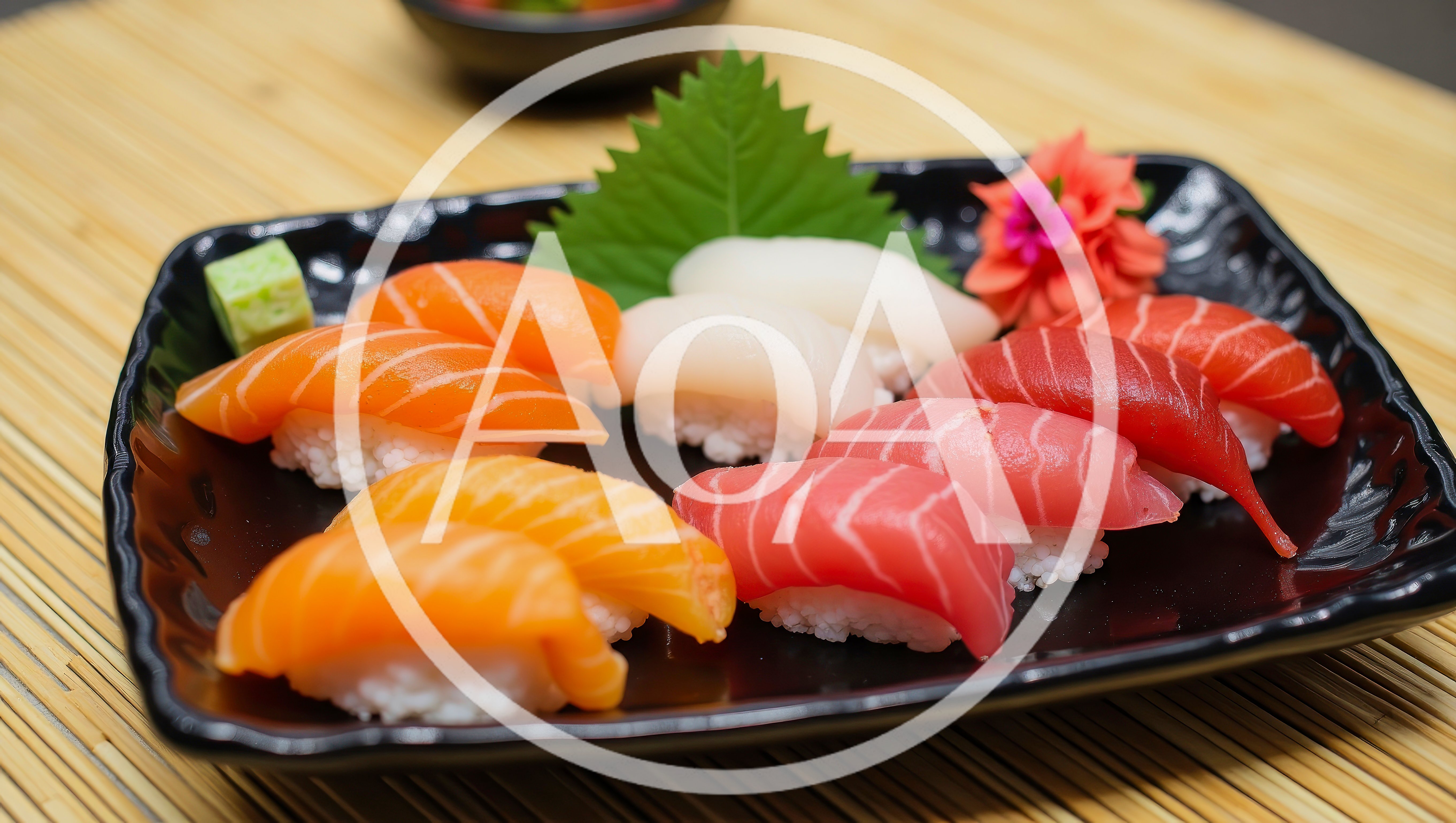 Assorted Nigiri Sushi Platter On A Bamboo Mat