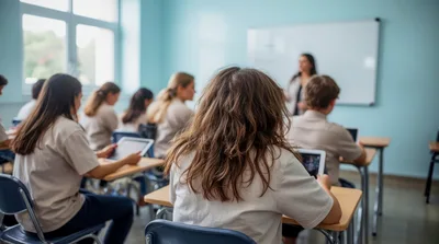 Students Using Digital Tablets In A Classroom Setting