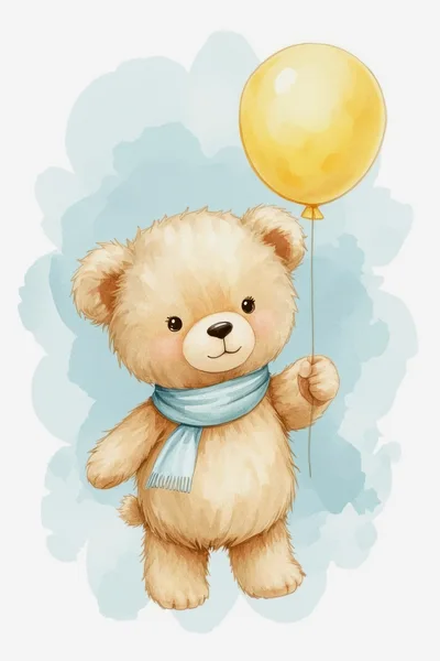 Cute Teddy Bear Holding A Yellow Balloon