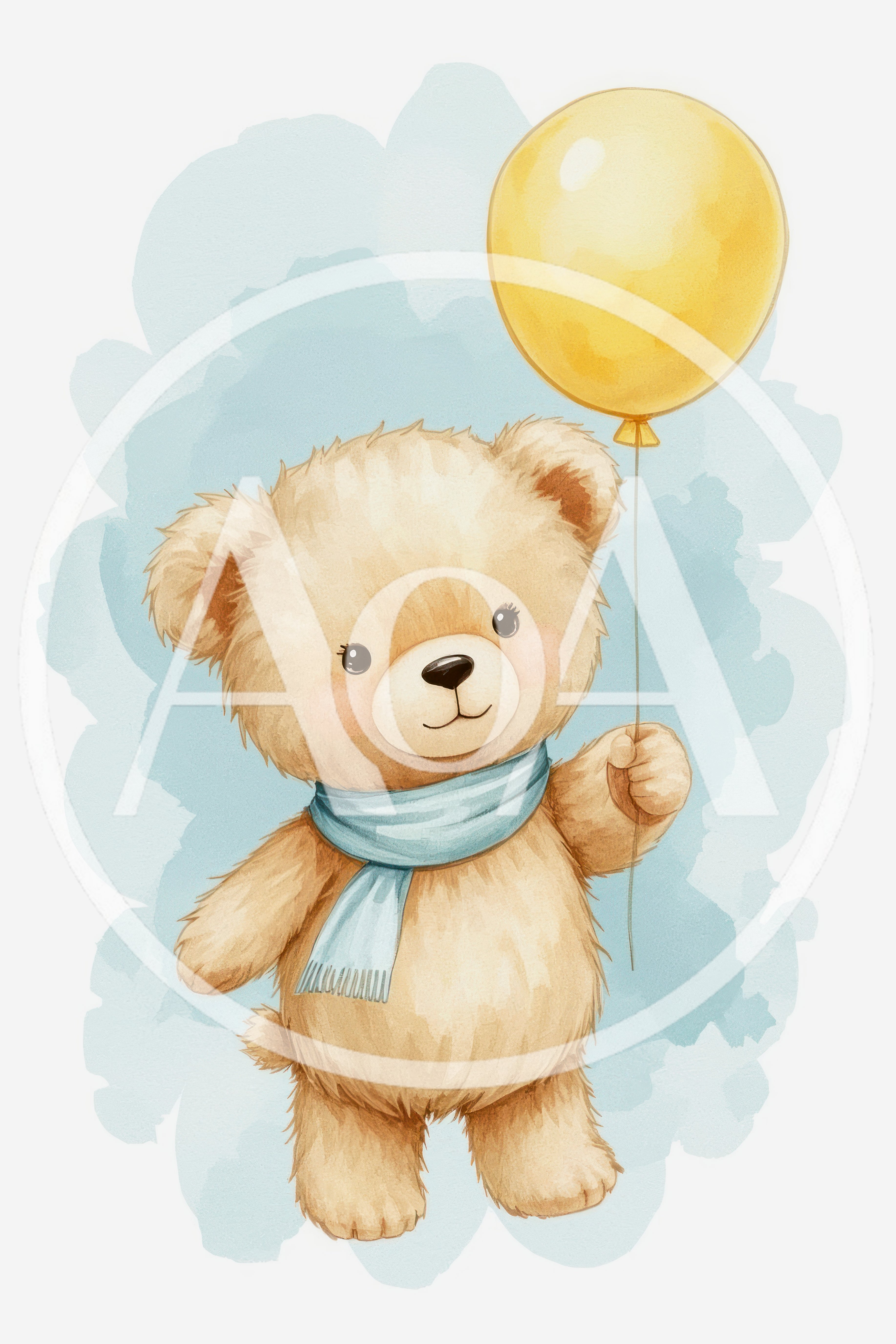 Cute Teddy Bear Holding A Yellow Balloon