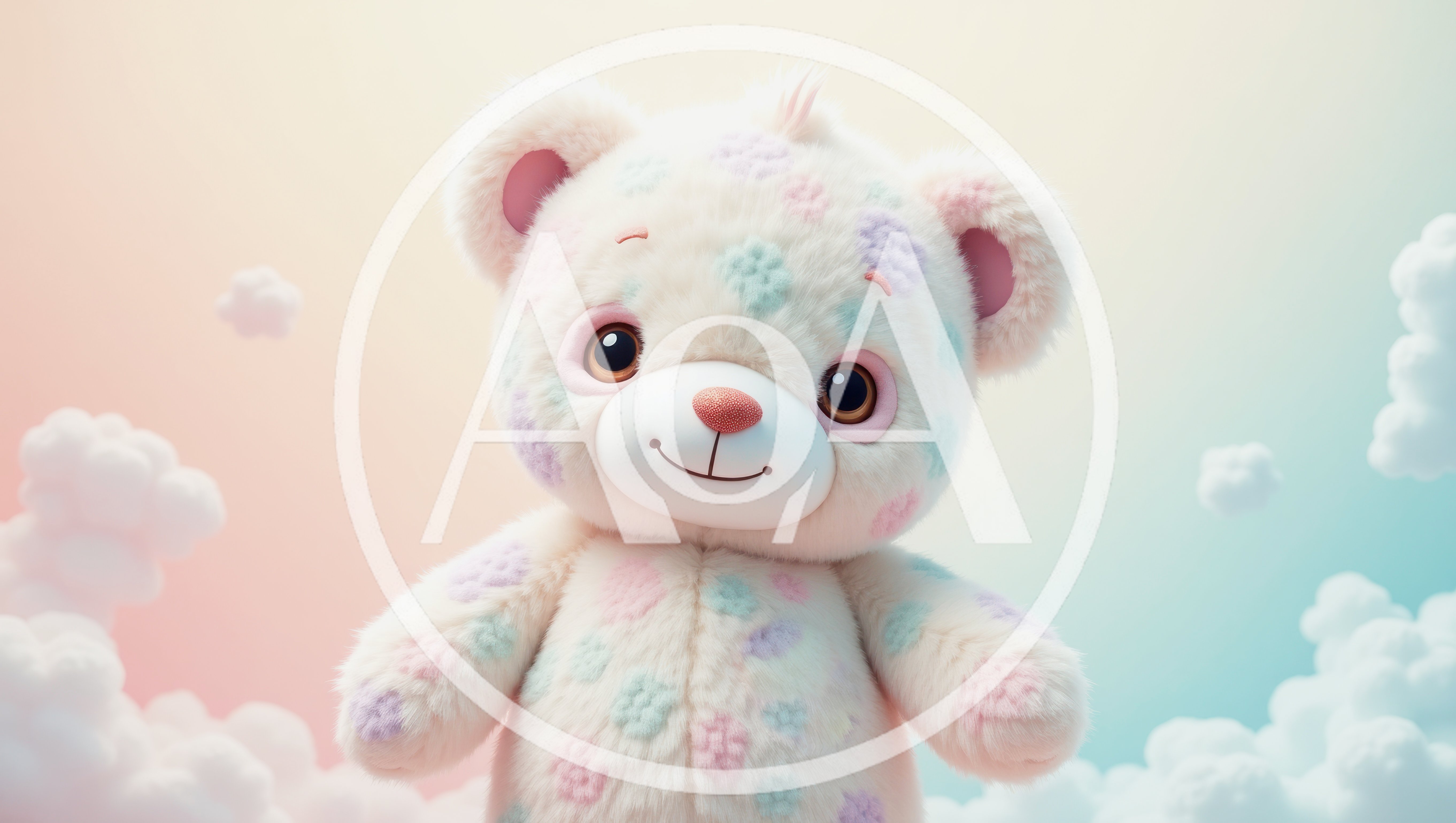 Cute Pastel Teddy Bear Floating Among Soft Clouds