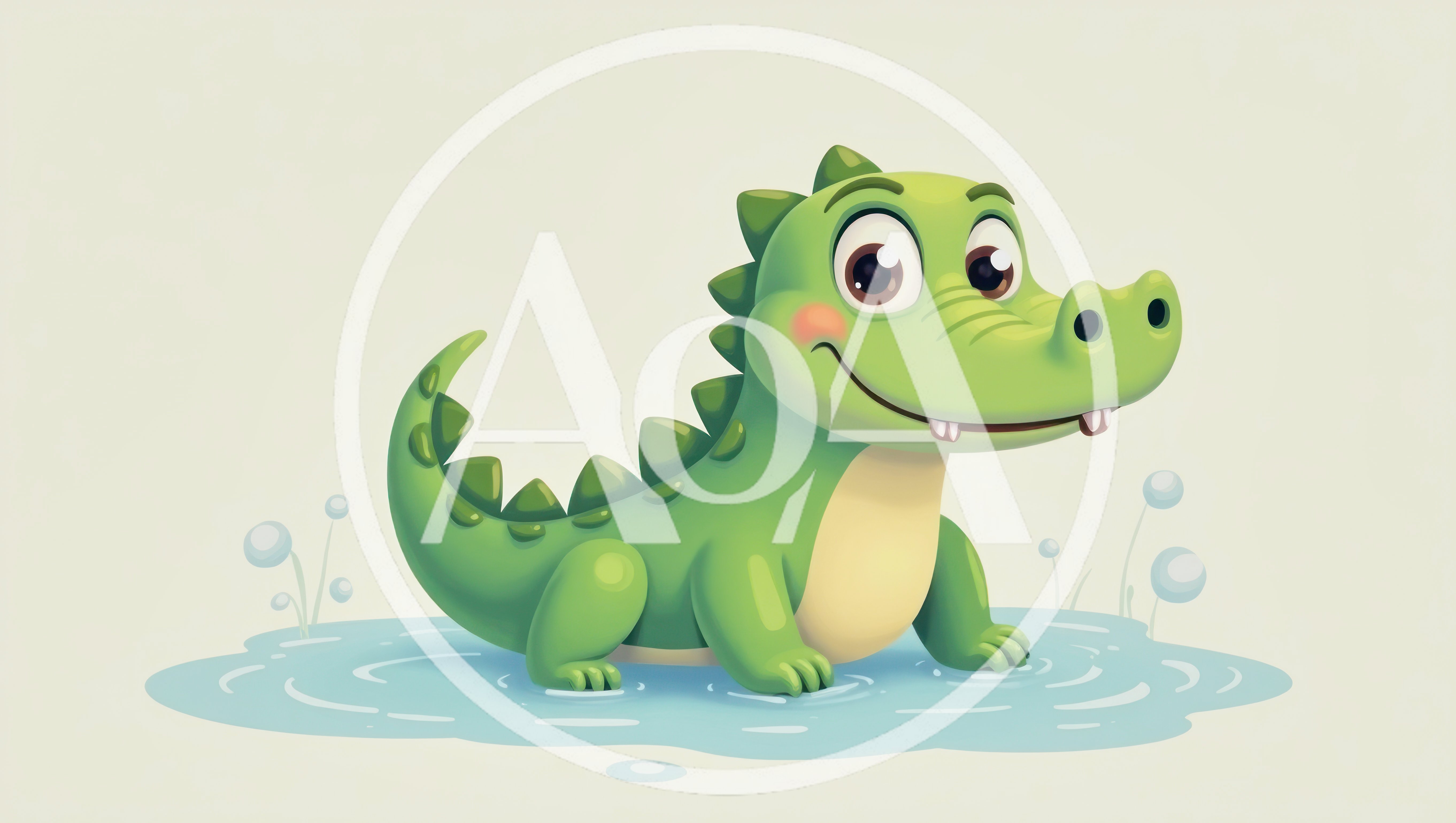 Cute Cartoon Crocodile Standing In Shallow Water