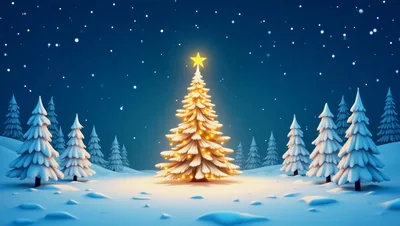 Illuminated Christmas Tree in Snowy Winter Forest