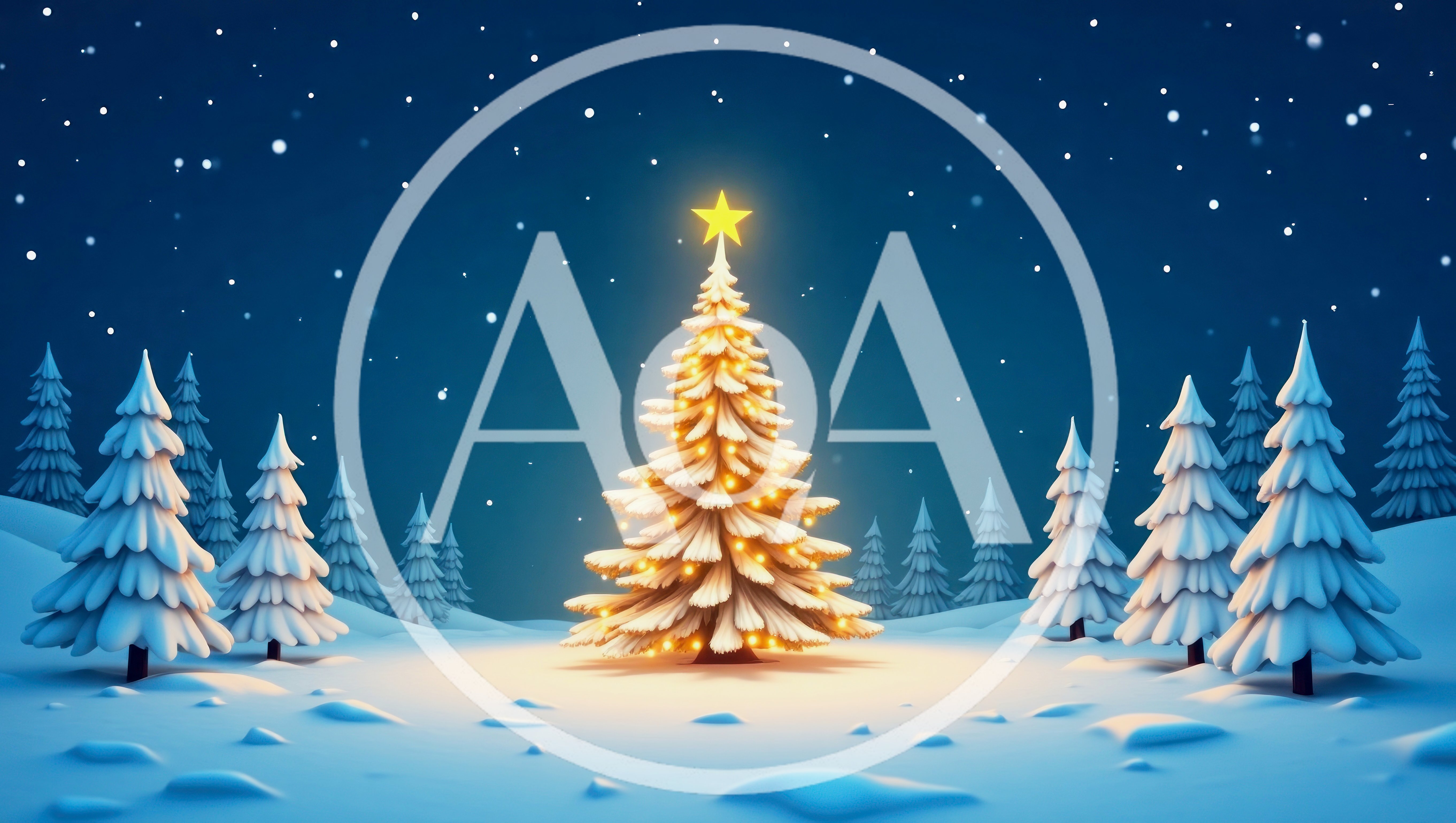Illuminated Christmas Tree in Snowy Winter Forest