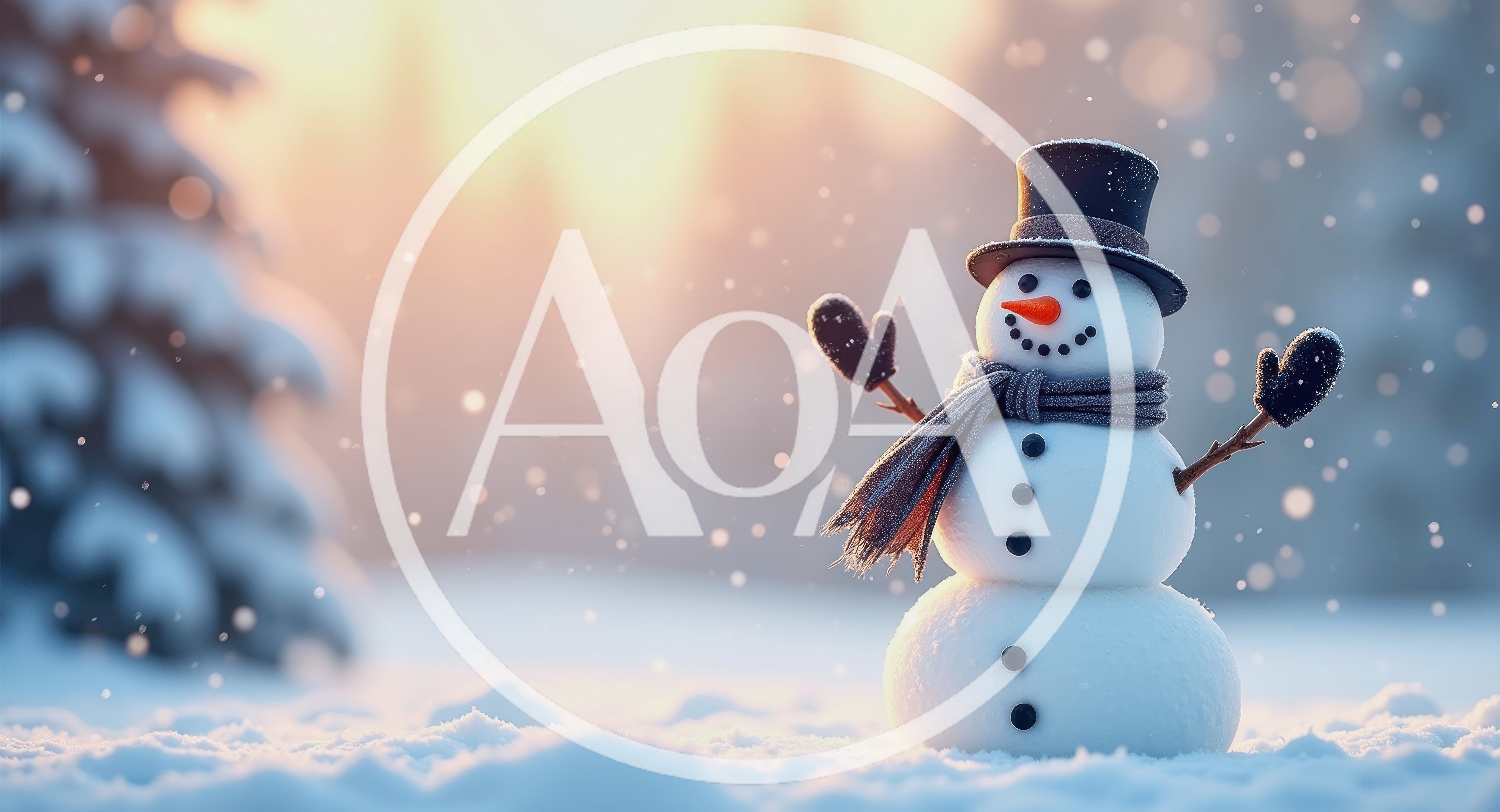 Cheerful Snowman Waving In A Snowy Winter Landscape