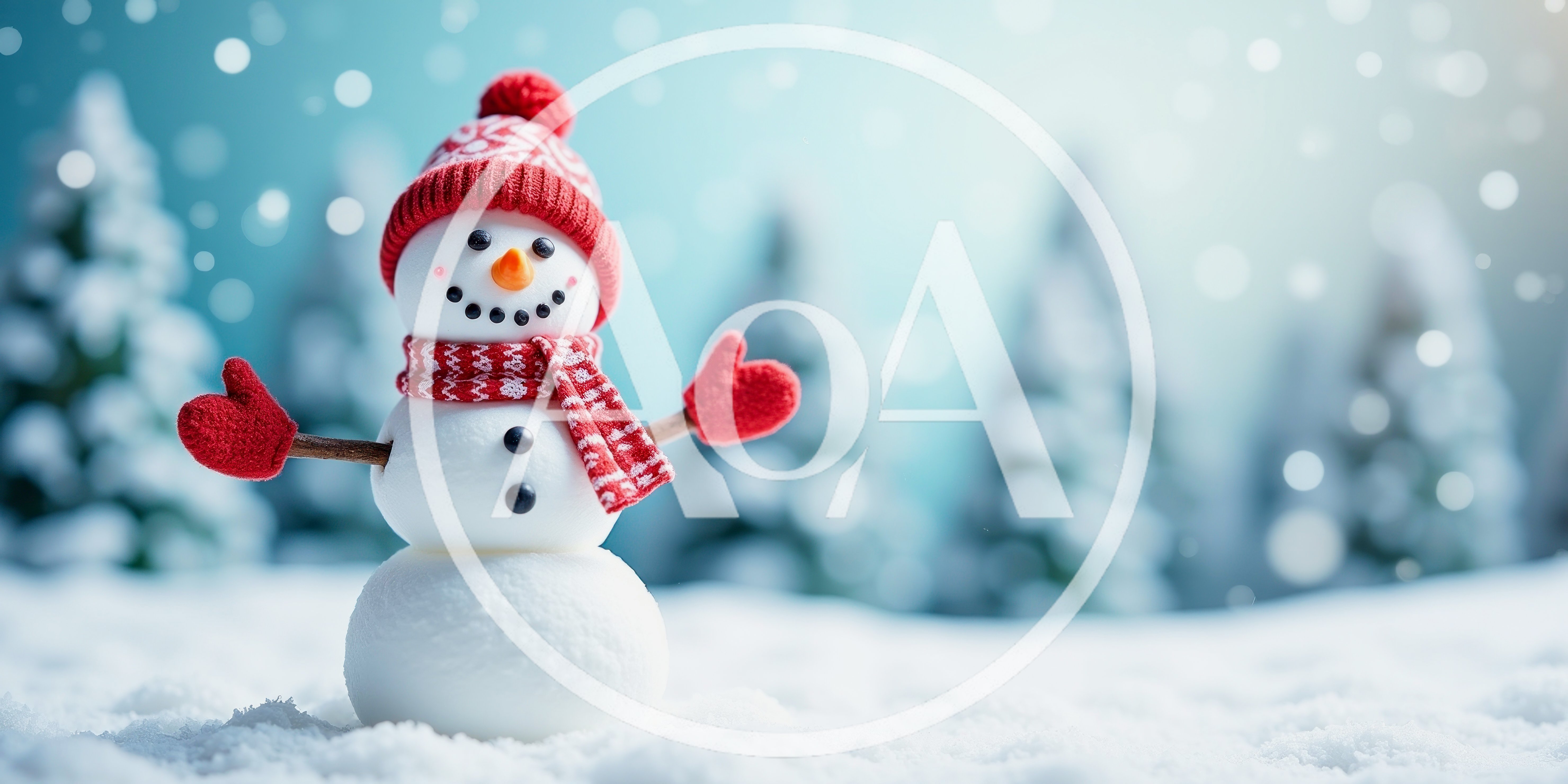 Cute Snowman Wearing Red Hat And Scarf