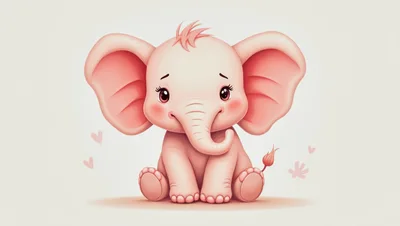 Cute Baby Elephant Illustration With Hearts