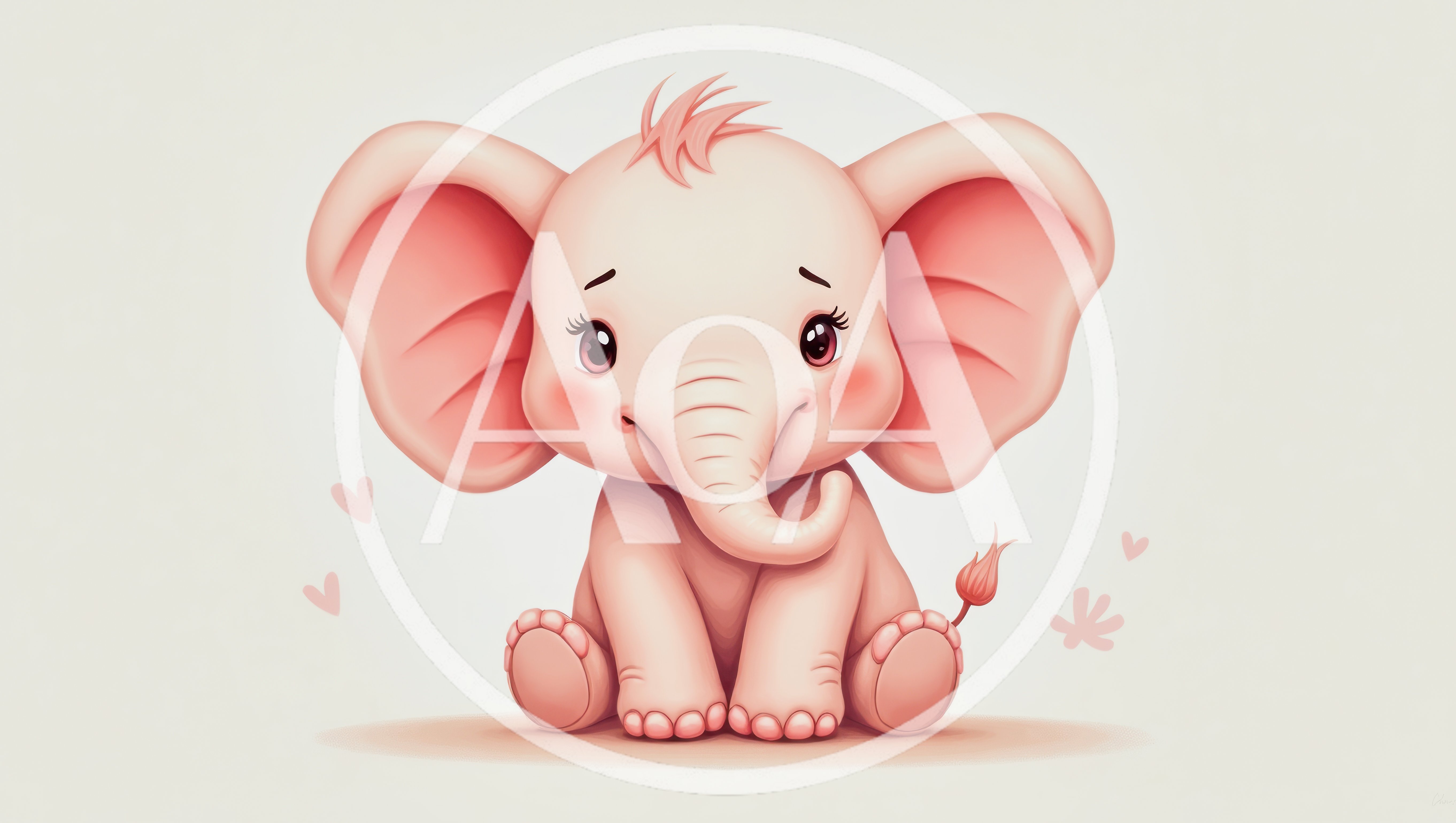 Cute Baby Elephant Illustration With Hearts