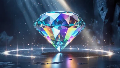 Iridescent Diamond Resting On A Glowing Circular Platform