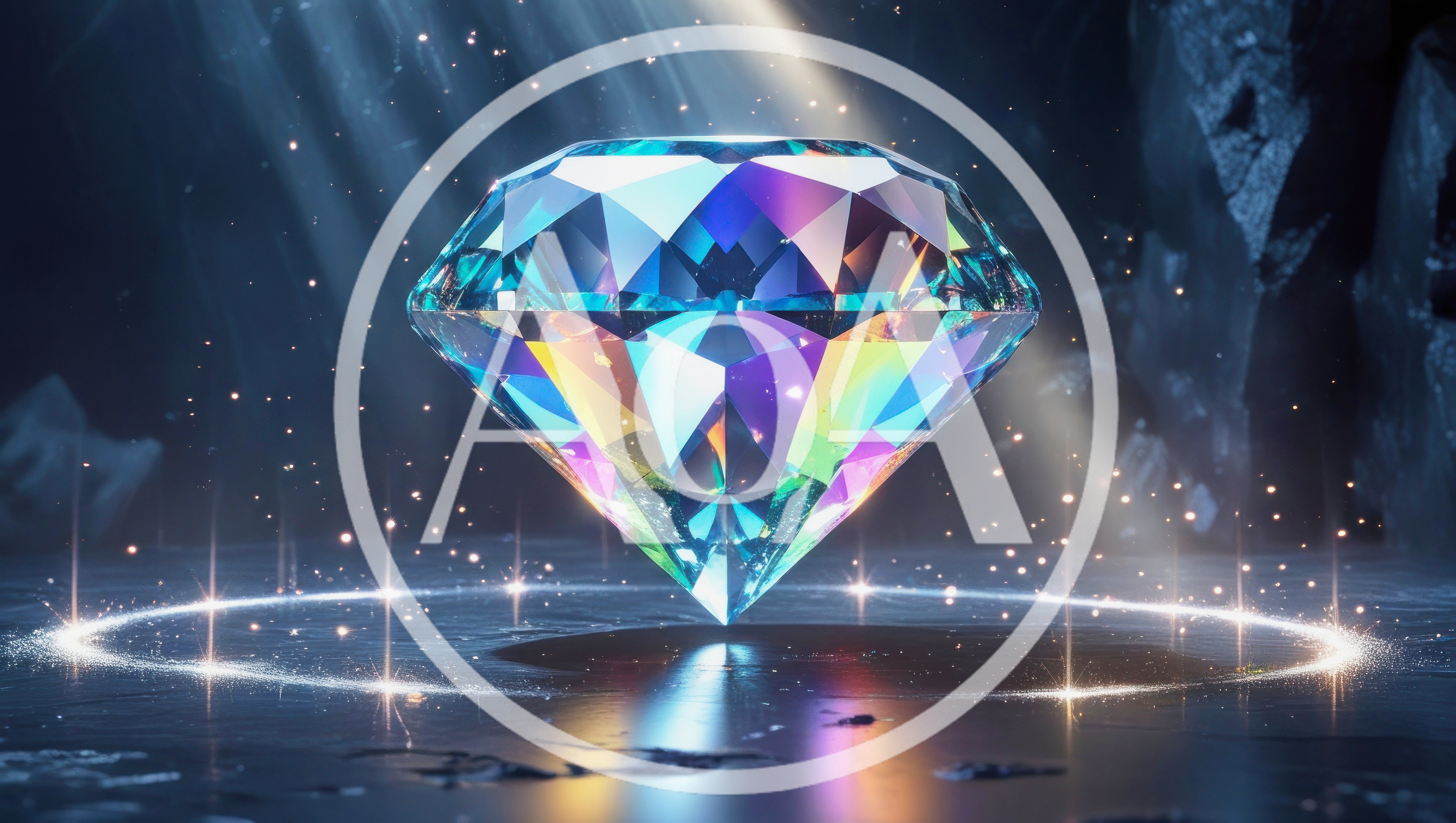Iridescent Diamond Resting On A Glowing Circular Platform