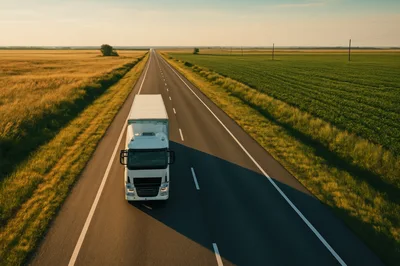 White Semi Truck Driving On Rural Highway