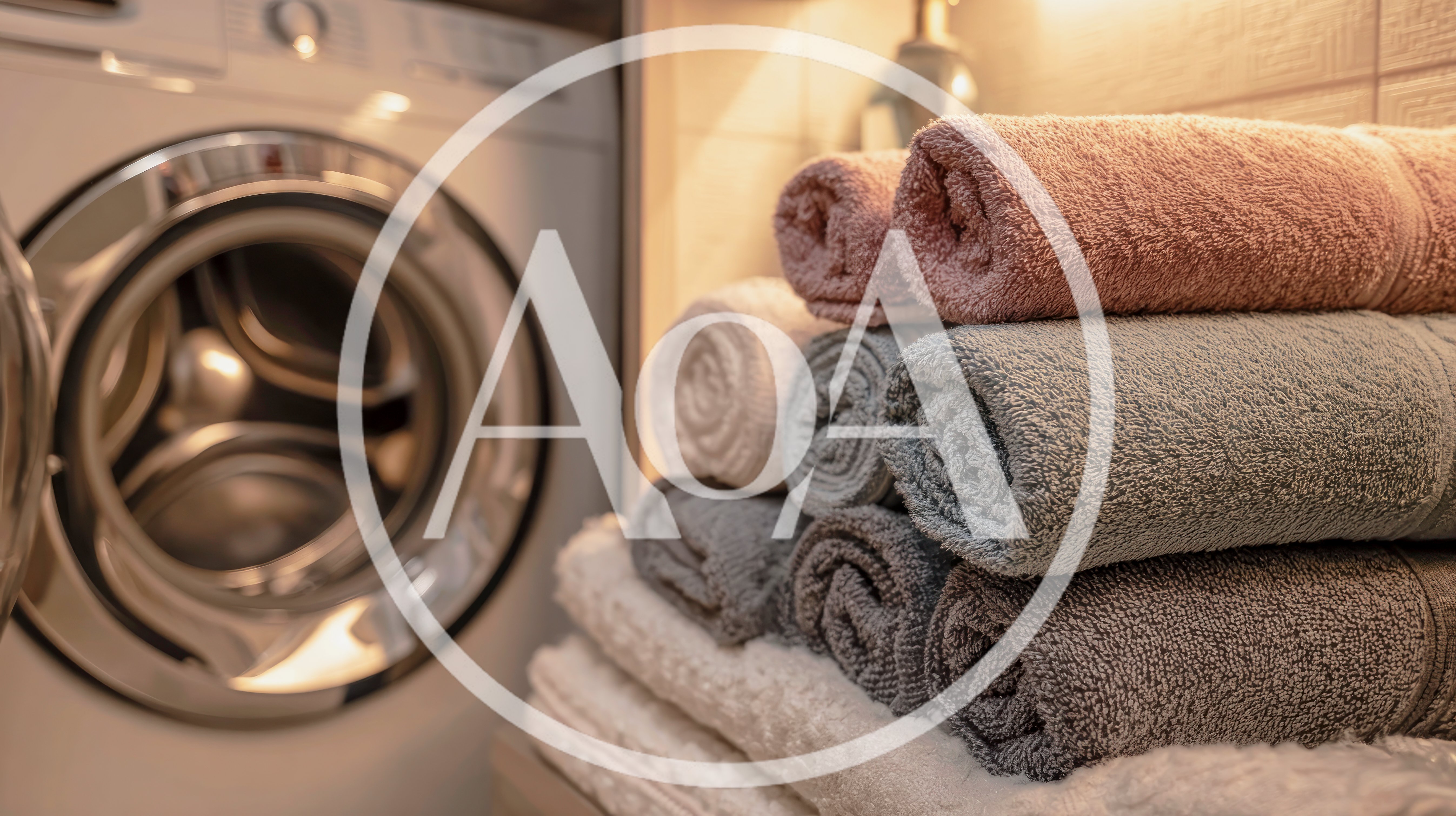 Stack Of Rolled Towels Beside A Washing Machine