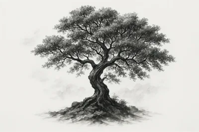 Charcoal Sketch Of A Twisted Ancient Tree