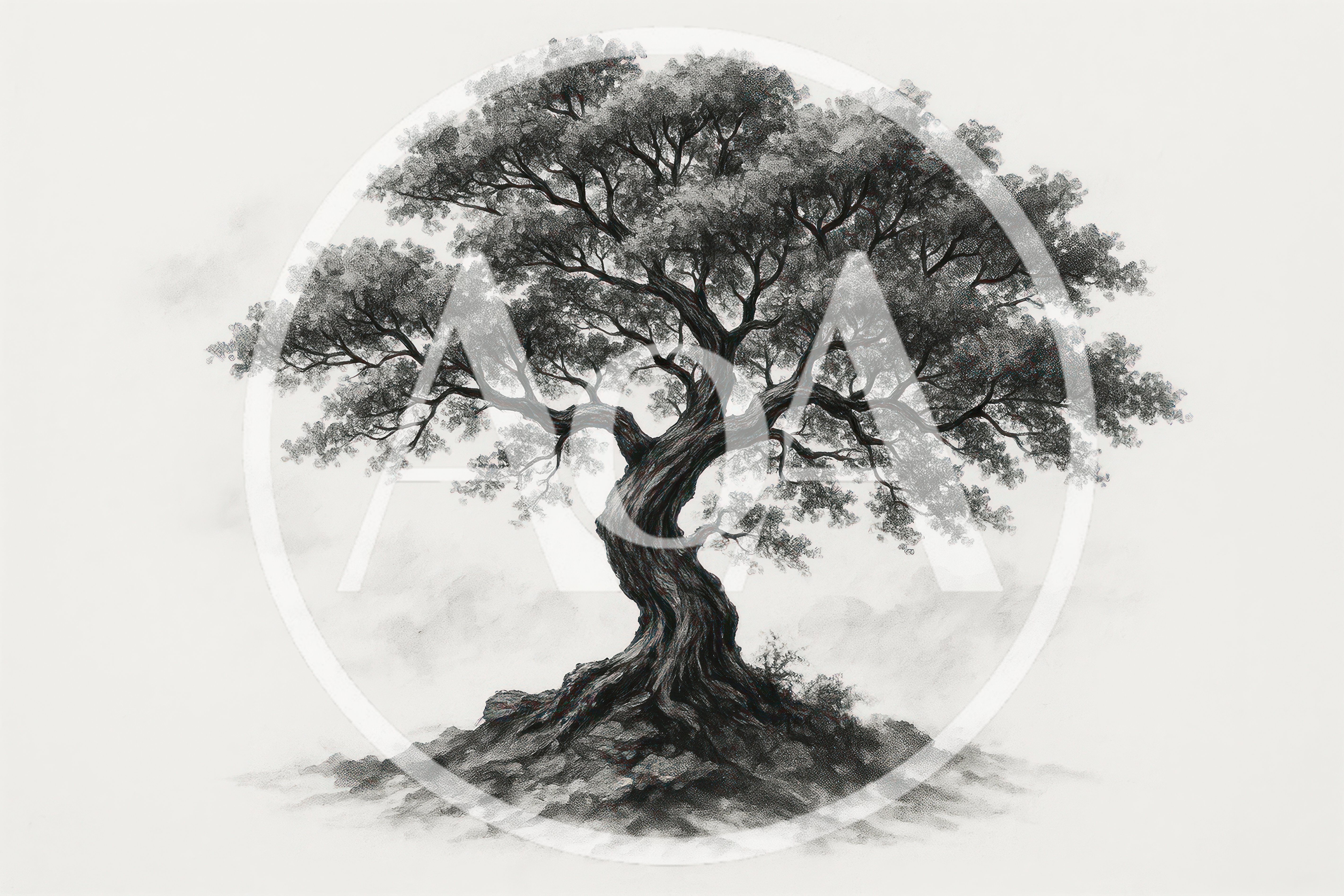 Charcoal Sketch Of A Twisted Ancient Tree