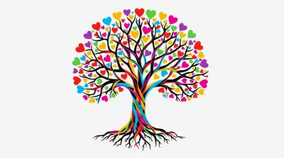 Colorful Heart Shaped Leaves Tree Illustration