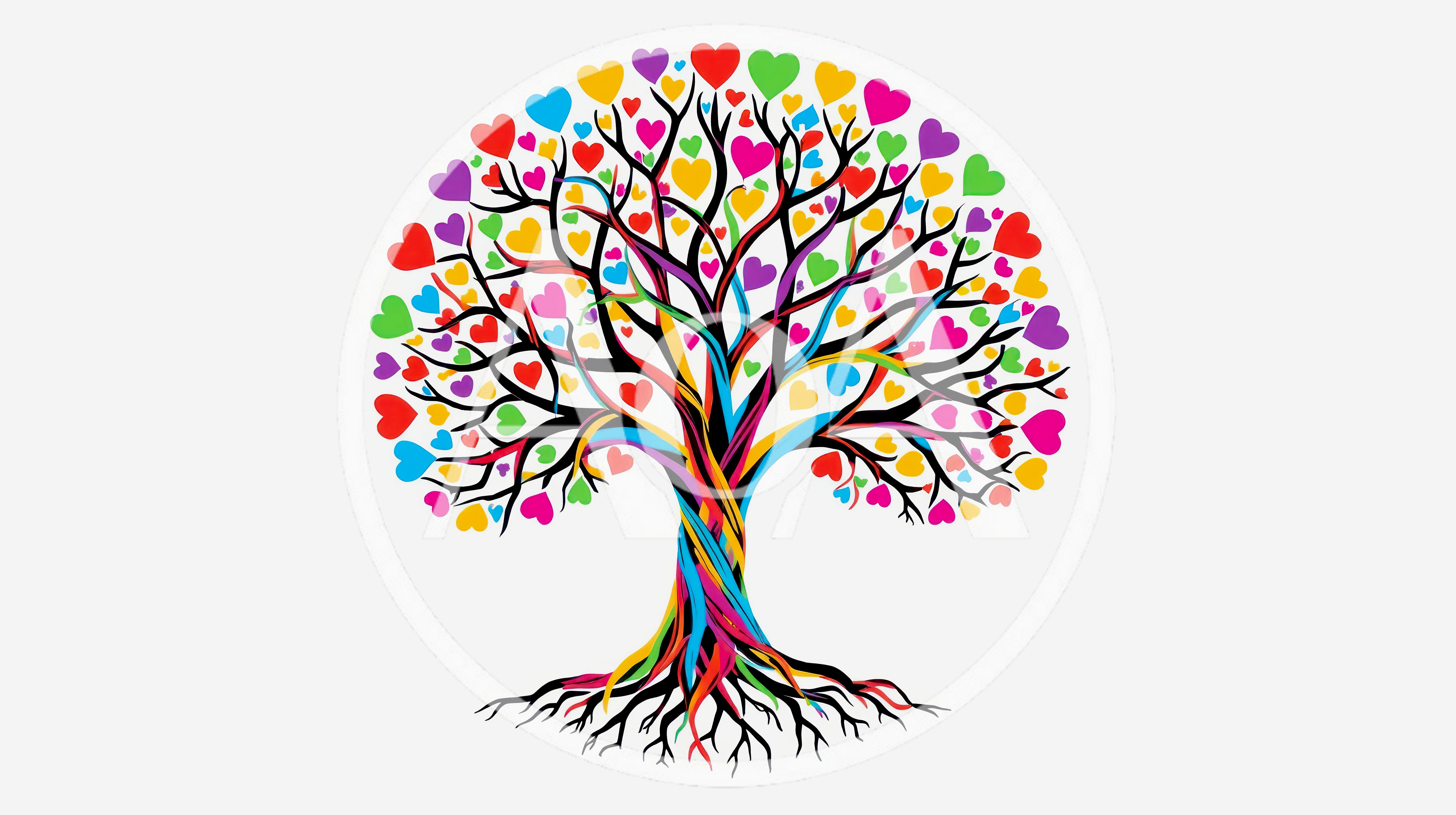 Colorful Heart Shaped Leaves Tree Illustration