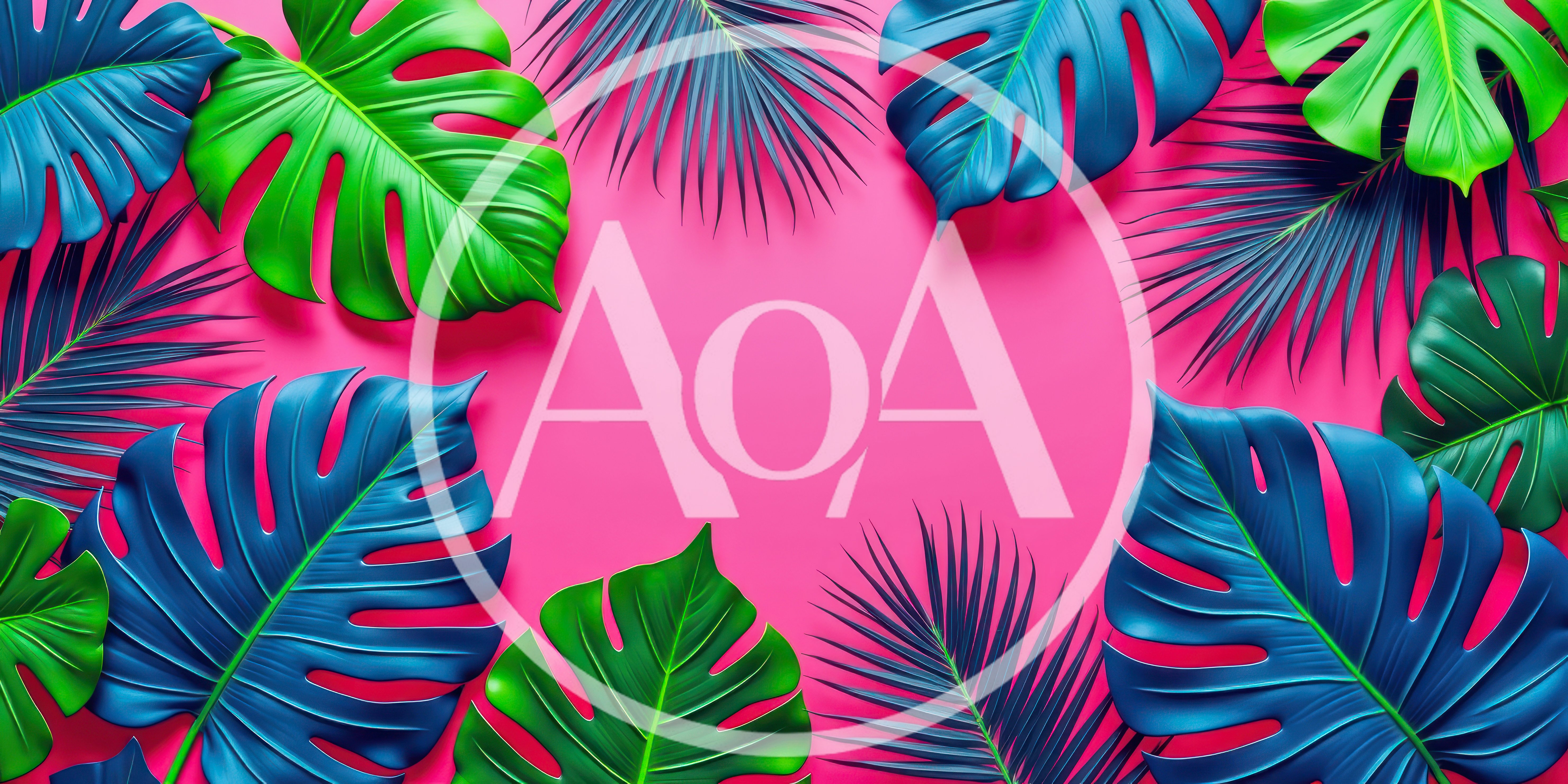 Tropical Monstera and Palm Leaves on Pink Background