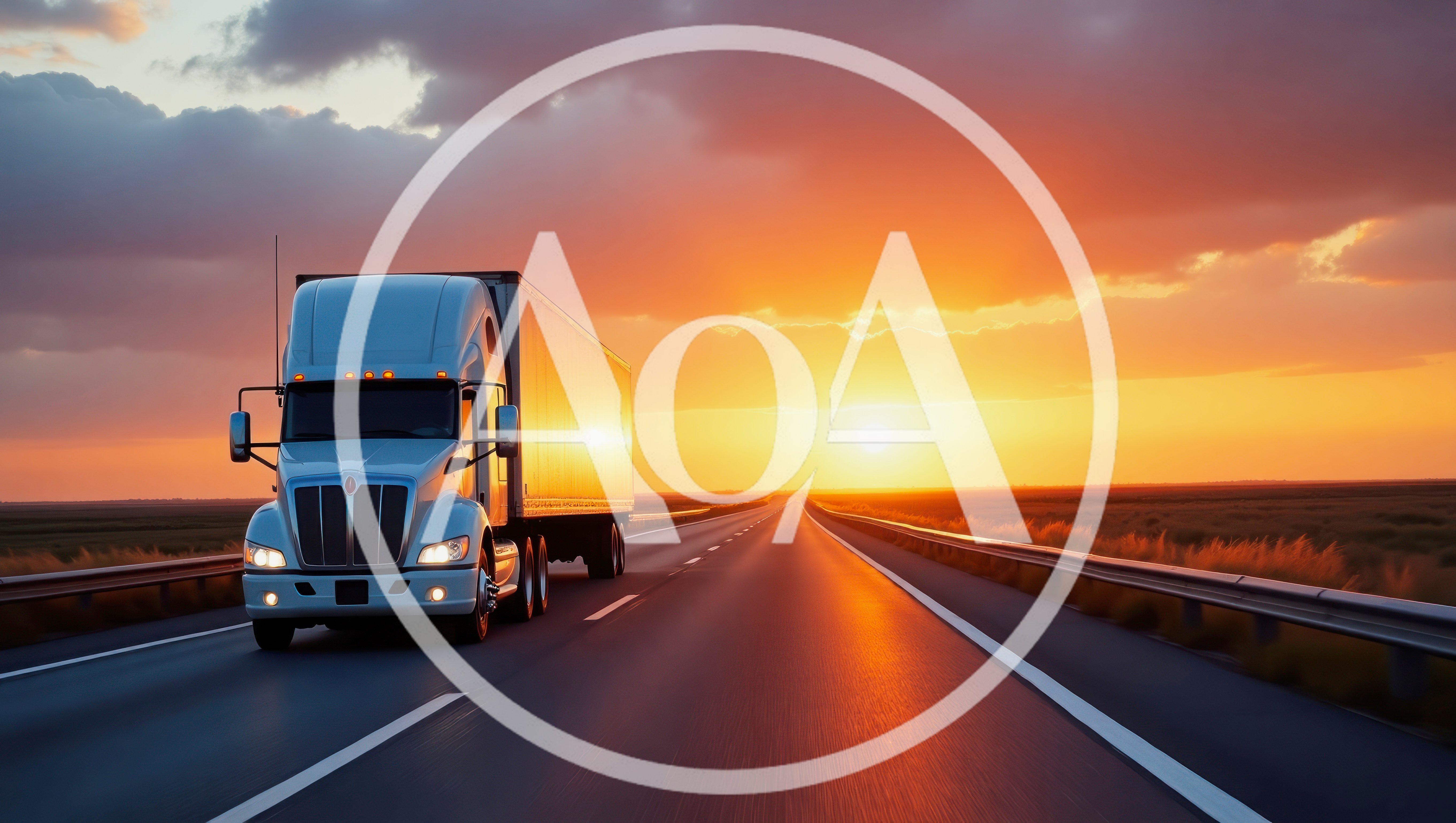 Semi Truck Driving On Highway At Sunset