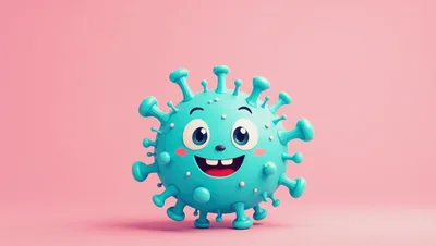 Cute Cartoon Virus Character on Pink Background