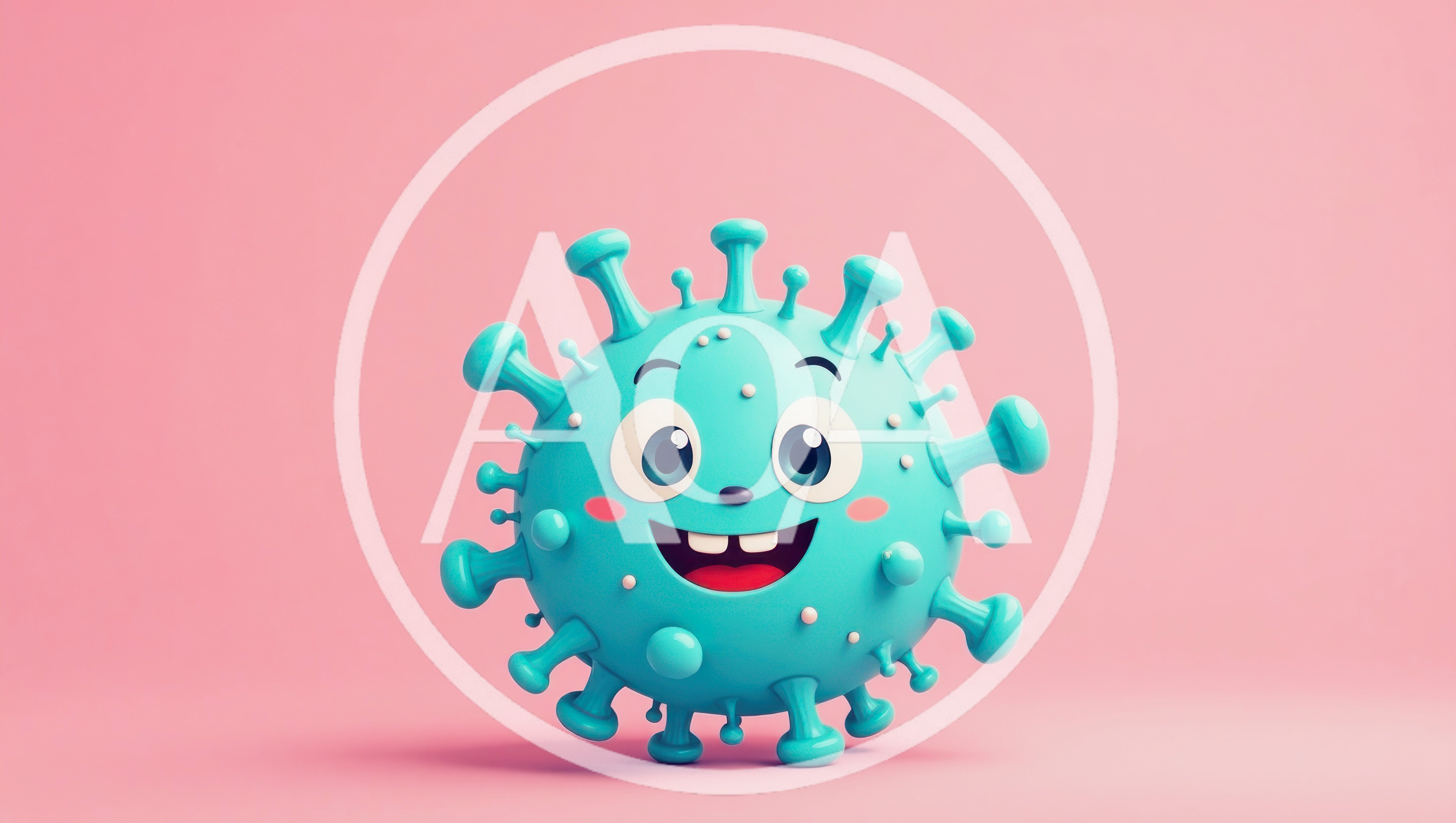 Cute Cartoon Virus Character on Pink Background