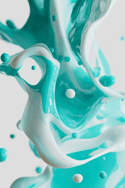 Abstract Teal and White Liquid Paint Splash