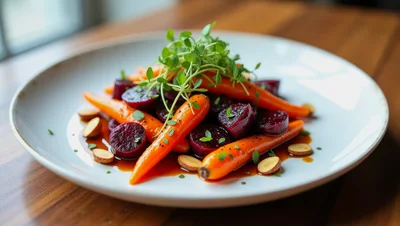Roasted Carrots and Beets Salad on White Plate
