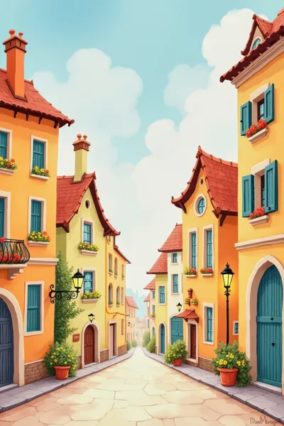 Charming European Street Scene With Colorful Buildings