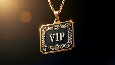 Golden VIP Pendant Necklace on Black Background