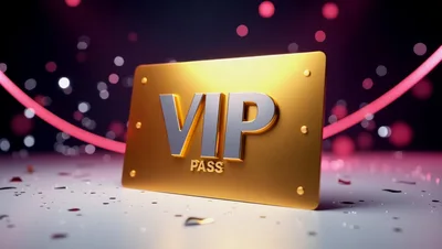 Golden VIP Pass Card on Reflective Surface