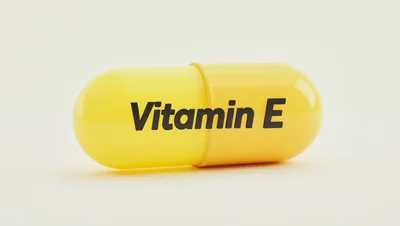 3D Rendered Yellow Vitamin E Capsule