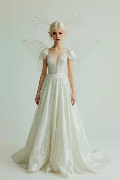 Ethereal Fairy Bride in Intricate White Wedding Gown