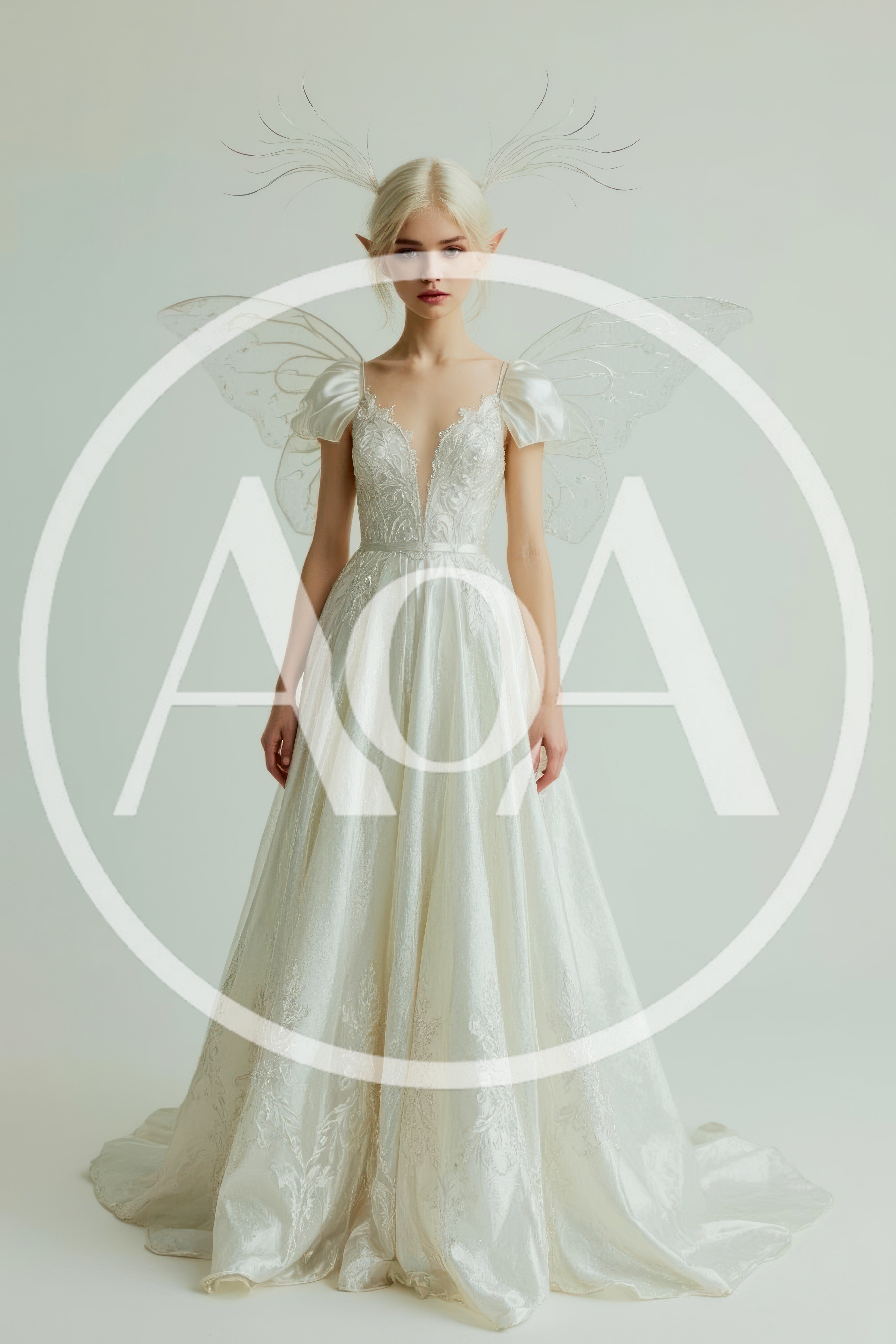 Ethereal Fairy Bride in Intricate White Wedding Gown